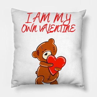 I am my own valentine funny cute teddy bear valentines Pillow