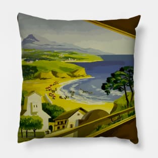 Basque Coast France - French National Railroads - Vintage Travel Pillow