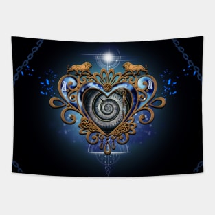 Wonderful steampunk heart with clocks gears and lion Tapestry