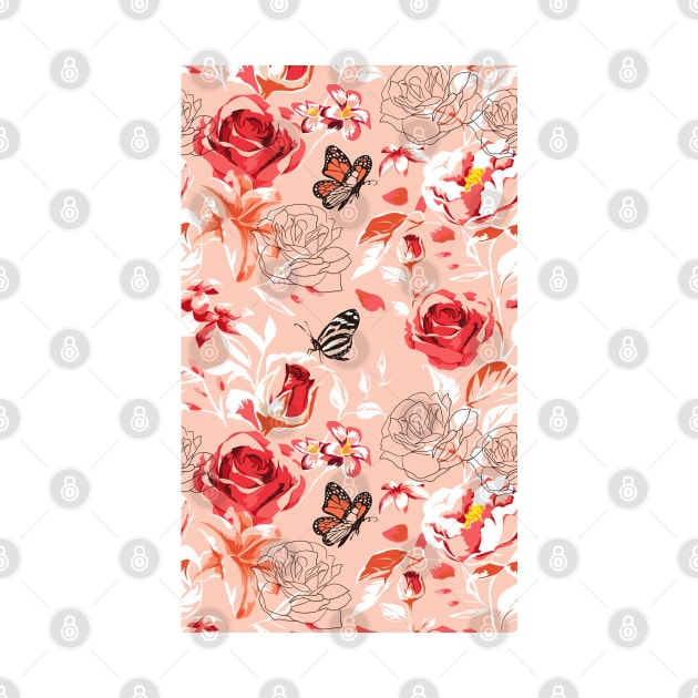 Beautiful Rose Flowers and Butterfly Pattern Artwork by Artistic muss