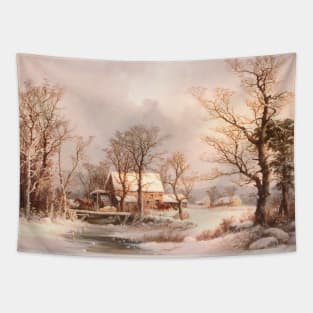 Winter in the Country, The Old Grist Mill by George Henry Durrie Tapestry