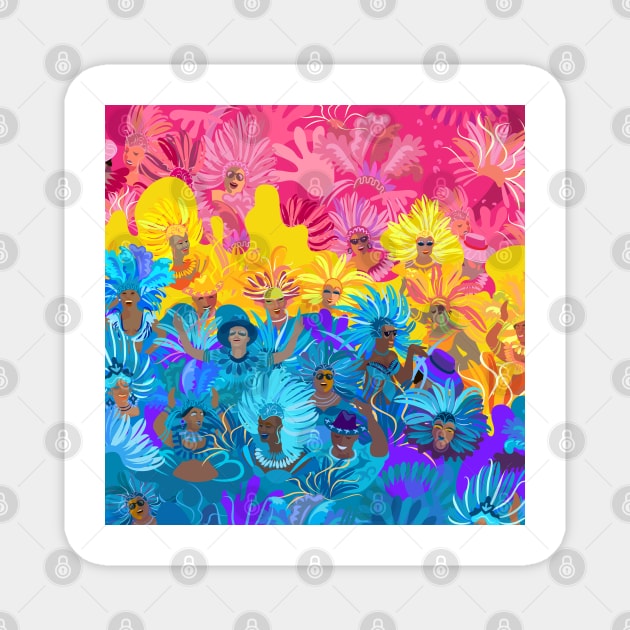 Samba Dancers, Music Festival, Mardi Gras Carnival Festive Arrangement Abstract Contemporary Modern Art Magnet by sofiartmedia