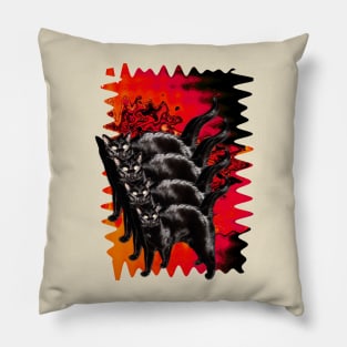 Psychedelic Black Cat Funny Red Melty colorful background surreal collage Pillow