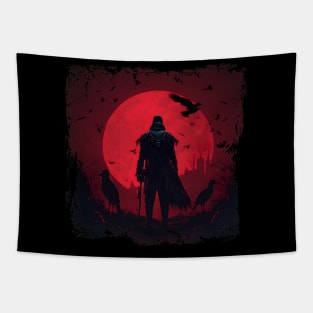 Raven Man Diablo BRZRKR a Witcher on Red Moon Tapestry