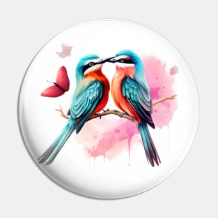 Valentine Kissing Bee Eater Bird Couple Pin