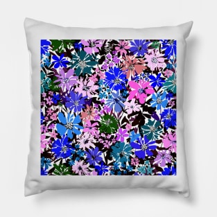 Modern Floral Illustration, Blue Flowers art 2 Pillow
