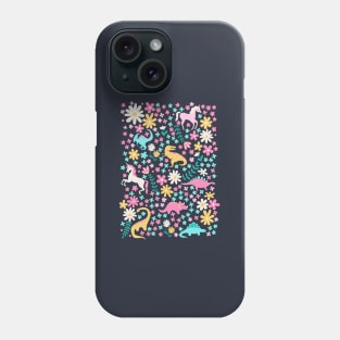 Floral Burst of Dinosaurs and Unicorns in Neon Phone Case