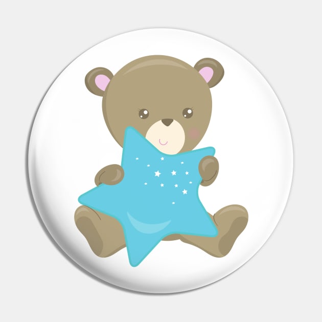 Cute Bear, Baby Bear, Little Bear, Bear With Star Pin by Jelena Dunčević
