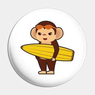 Monkey as Surfer with Surfboard Pin