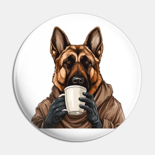 German Shepherd Drinking Coffee Pin