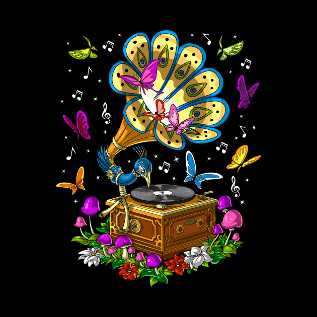 Psychedelic Peacock Gramophone by underheaven