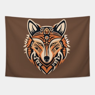 Wolf Mask Aztek Tribal Ethno Design Tapestry