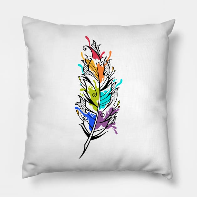 Beautiful colorful bird feather with watercolor paints Pillow by Razym