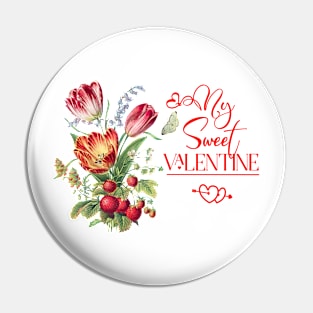 Sweet Floral Valentine with Strawberries Pin