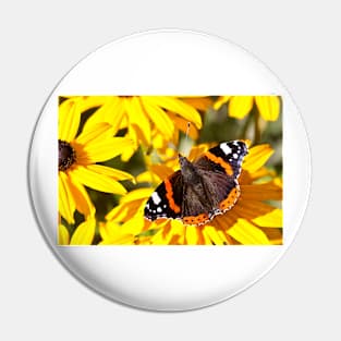 Red Admiral;Yellow Flower Pin