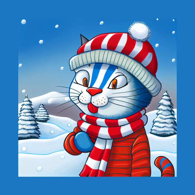 Christmas Cat in Winter Scenery by KOTOdesign