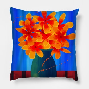 Vase of Orange and Yellow Flowers Pillow