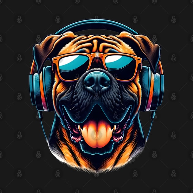 Grinning Boerboel as Smiling DJ with Headphones by ArtRUs