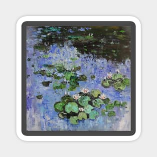 Water Lilies in a blue pond Magnet