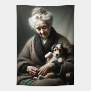 Puppy Embrace: Whistler's Mother National Puppy Day Tapestry