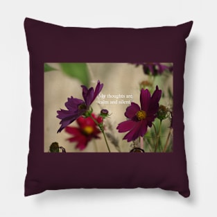 calm and silent mantra flowers Pillow