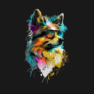 Colourful cool Pomeranian dog with sunglasses. T-Shirt