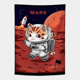 Cute cat astronaut on mars Tapestry