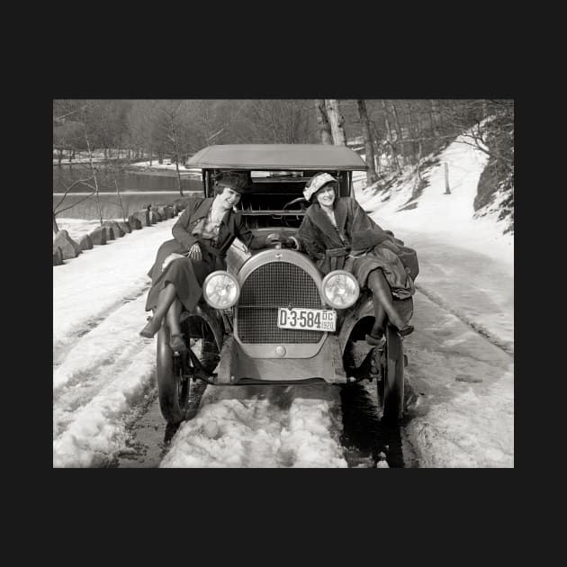 Women Posing On Automobile, 1920. Vintage Photo by historyphoto