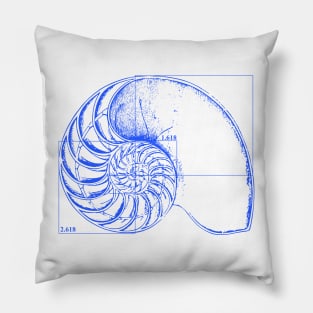 Fibonacci on a nautilus shell (blue) Pillow