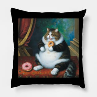 Chonky cat eating donuts  oil Pillow