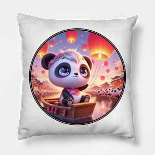 Cute Panda with Lantern Pillow