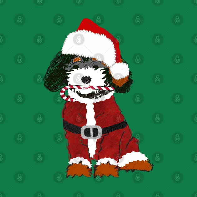 Cute Cartoon Bernedoodle Santa Dog by EMR_Designs