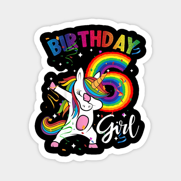 Kids Dabbing Unicorn 6 Year Old 6Th Birthday Party Girl Magnet by MaciGalloway3