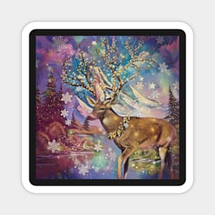 Christmas Deer, Elk Holiday snow, Christmas trees Magnet