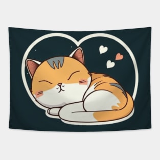 Sleepy Cat Valentine's Day Tapestry