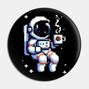 8-Bit Astronaut Coffee Break - Retro Space Pixel Art Pin