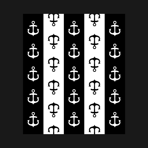 Black and White Nautical Stripes Anchor Pattern by dreamingmind