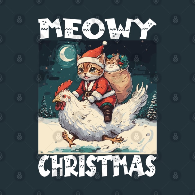 Meowy Christmas - 3, Funny Cute Cat on a Chicken by Megadorim
