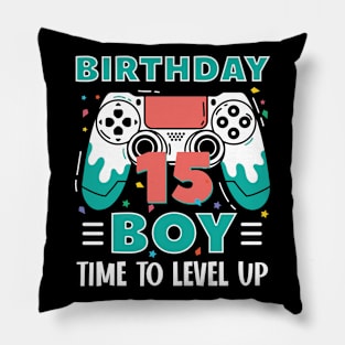 15th Birthday Boy Gamer Funny B-day Gift For Boys kids toddlers Pillow