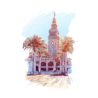 Panorama of the Embarcadero.Watercolor painted Sketch. EPS10 vector illustration. T-Shirt