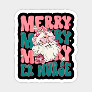 Merry ER Nurse Christmas Retro Pink ER Nurse Magnet