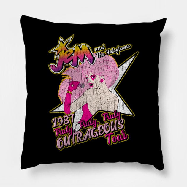 Jem Outrageous 1987 - Distressed Pillow by Black Red Store