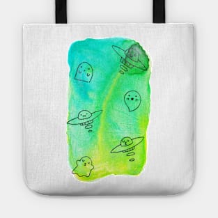 Watercolor Ghosts and UFO's Tote