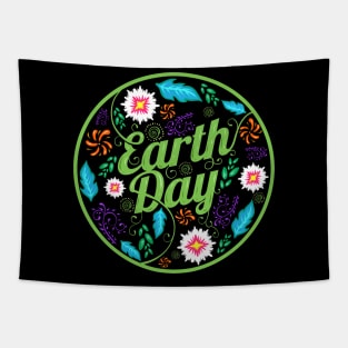 Logo With Flowers, Feathers And Ornaments For Earth Day Tapestry