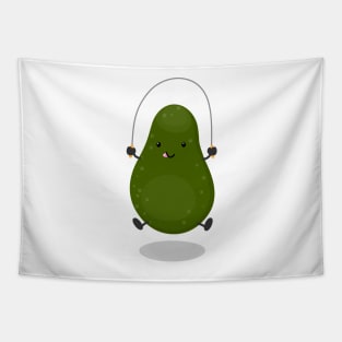 Cute avocado jump rope cartoon illustration Tapestry