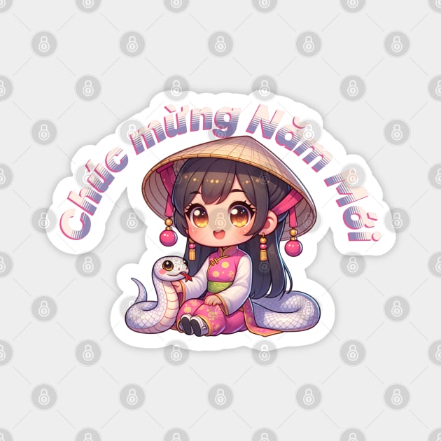 Vietnamese New Year Girl & Snake Magnet by HolidayBug