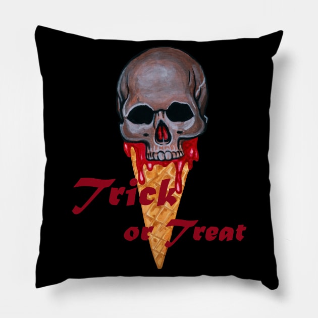 Trick or treat Halloween skull Pillow by deadblackpony