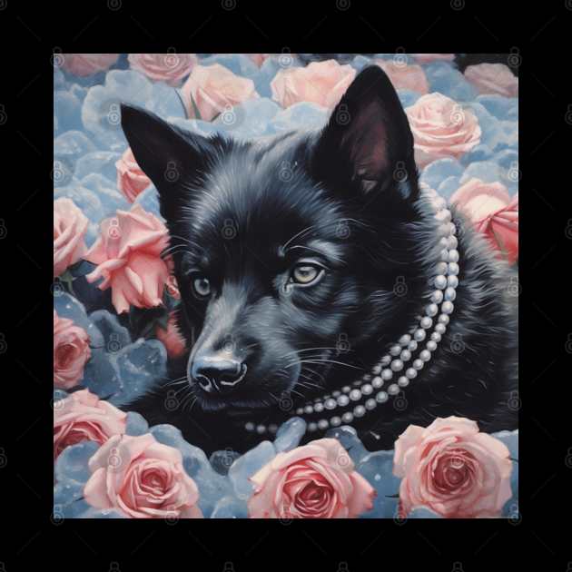 Black German Shepherd and Roses by Enchanted Reverie