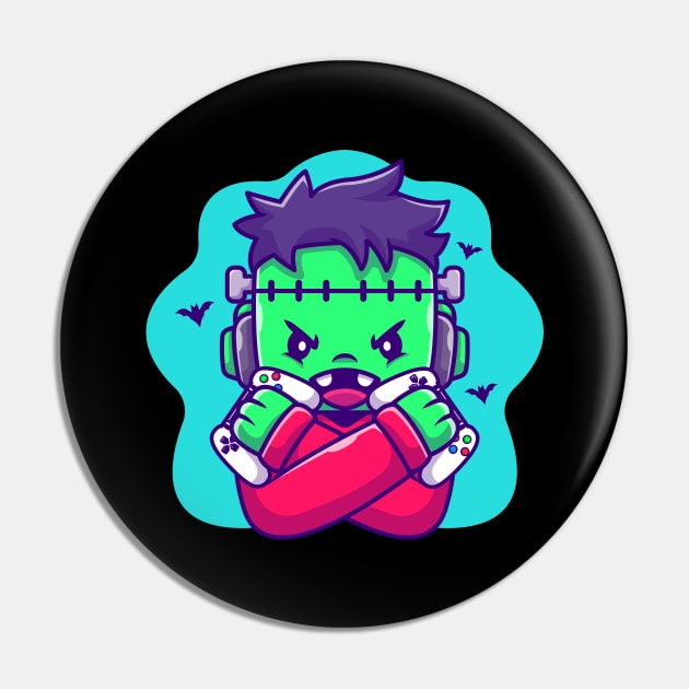 Cute Frankenstein Zombie Gaming Cartoon Pin by Catalyst Labs