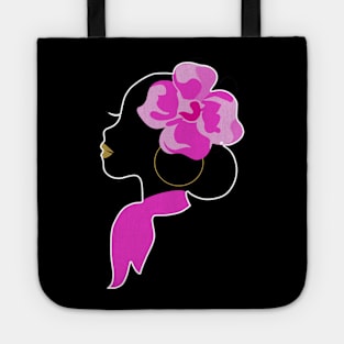 Beautiful Black Afro Woman with Pink Flower Tote